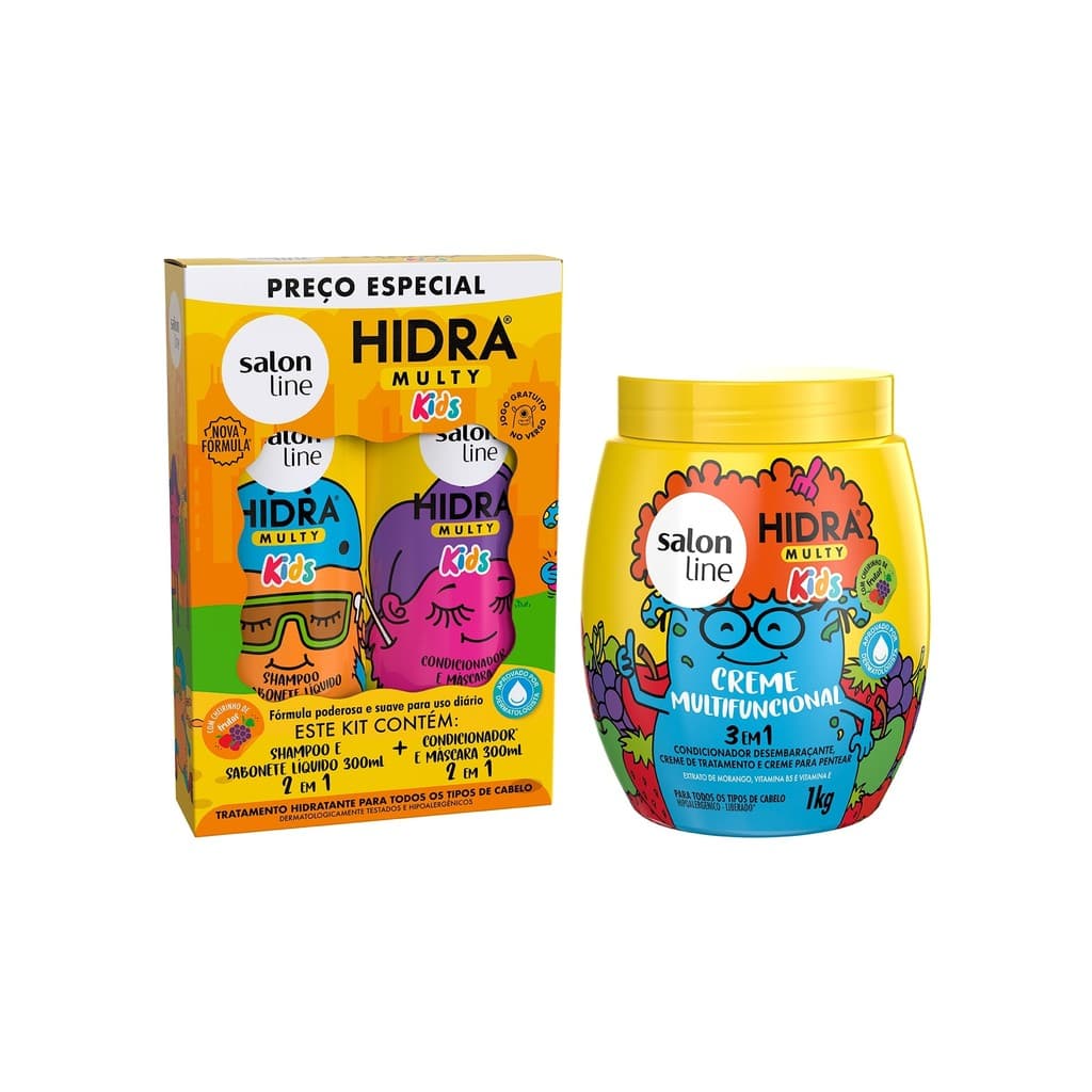 Kit Hidra Multy Kids com Shampoo, Condicionador e Creme Multifuncional 3 em 1