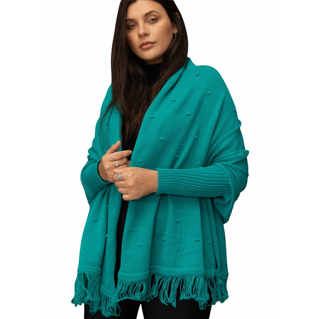 Casaco Chale Capa Poncho Blusa Feminina Tricô Manga Longa Inverno Blusa Suéter Inverno Quentinho