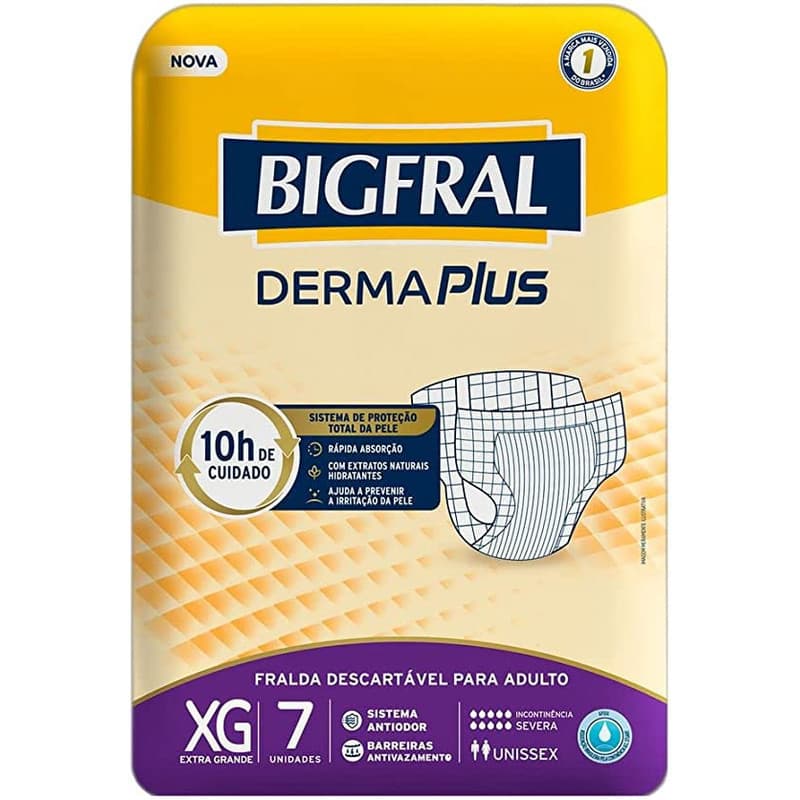Fralda para Incontinência Urinária Bigfral Derma Plus Tam. XG- 7 fraldas