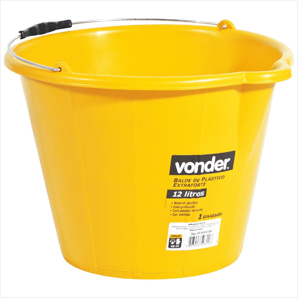 Balde de Plástico Extraforte 12 Litros com Bico Cor Amarelo - Vonder