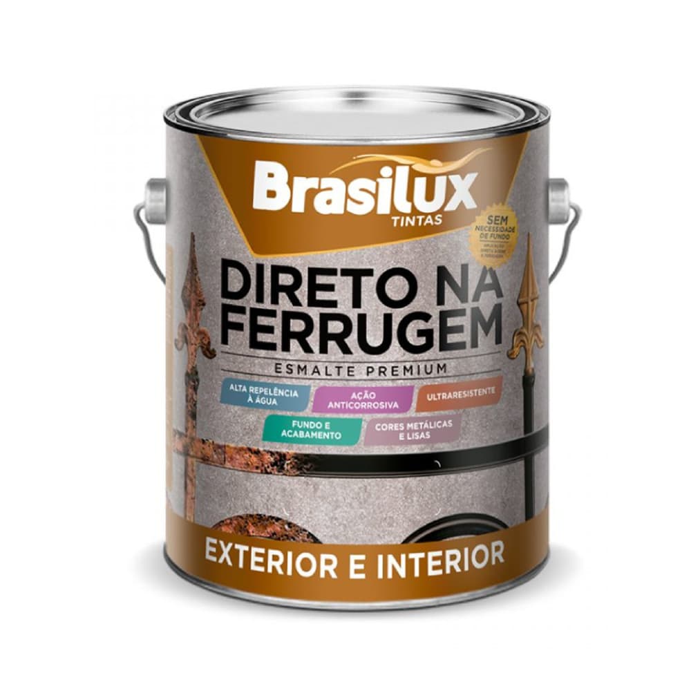 Esmalte Direto na Ferrugem 3,6L Brasilux – Alta Proteção | Máxima Aderência | Várias Cores