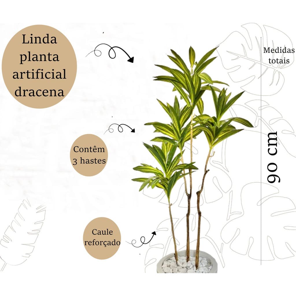 Dracena Planta Artificial Arvore Decorativa Toque Real Casa