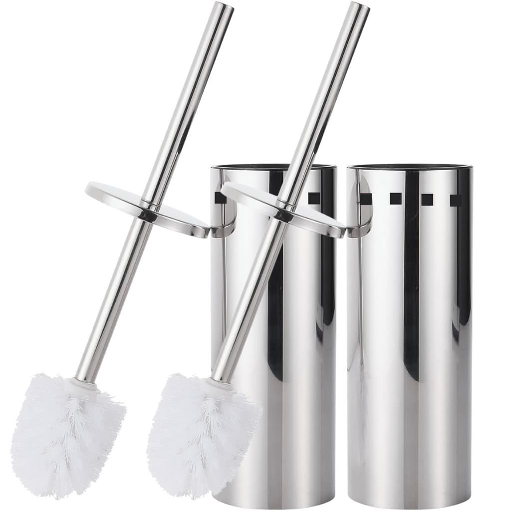 Kit 2x Escova Sanitária Vaso Limpeza Privada Em Aço Inox C/ Suporte