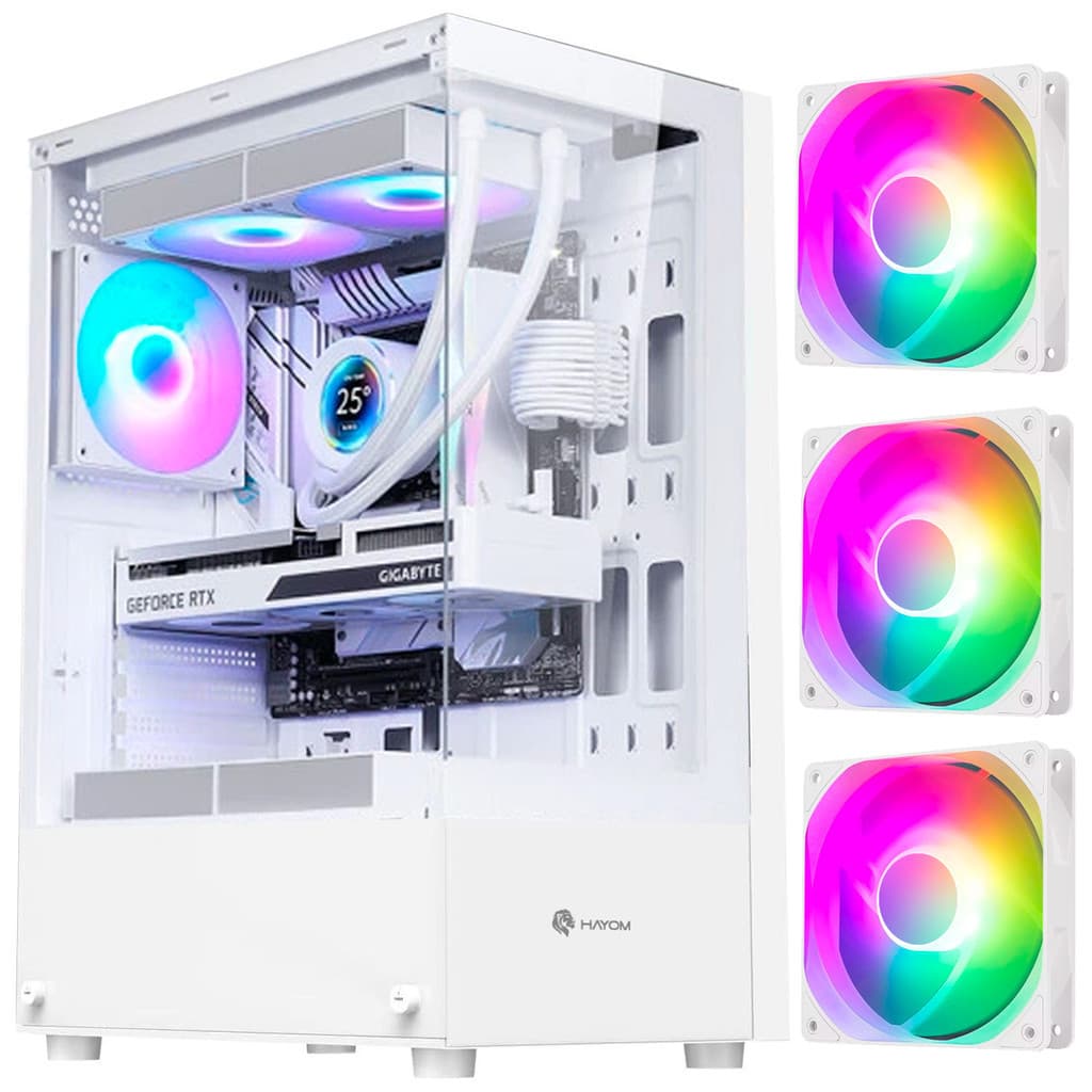Gabinete Gamer Branco Mid Tower RGB ATX  Vidro GB1793 hayom