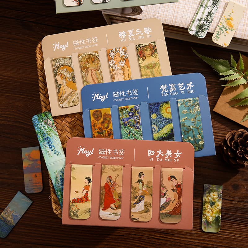 4 Pcs Retro Literário Magnético Bookmark School Office Conjunto De Marcadores De Livros De Dupla Face