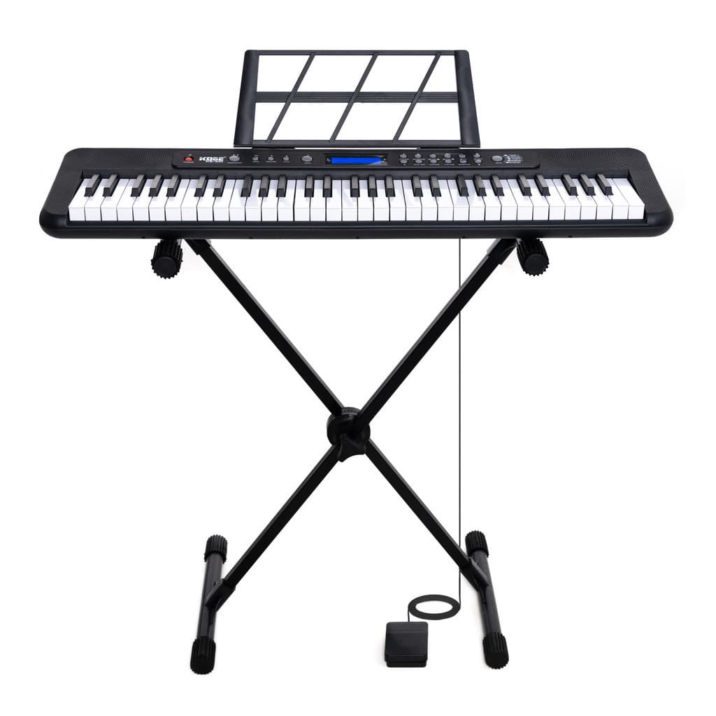 Kit Teclado Musical KB300 Kobe 61 Teclas Sensíveis com Pedal Sustain e Suporte em X
