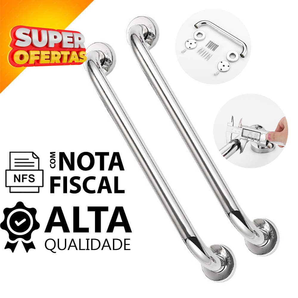 Kit 2 Barra Alça Apoio Corrimão Segurança Banheiro Inox 60Cm Suporte Pegador Acessibilidade Idoso