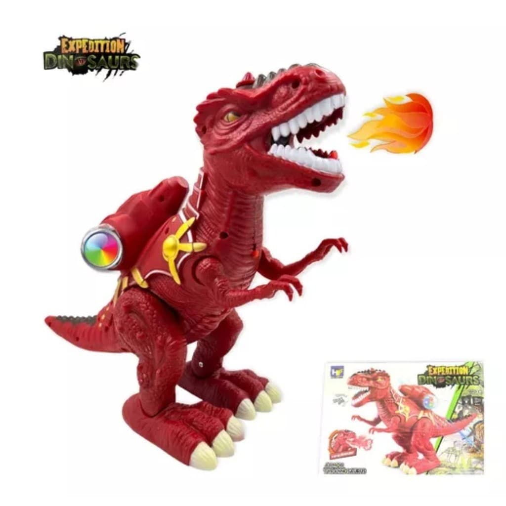 Dinossauro Mochila T- Rex Solta Fumaça Emite Som E Luz Anda Sozinho