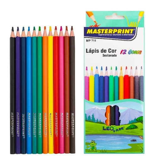 Kit 10 Caixas de Lápis de Cor 12 Cores Cada Caixa Escolar Sextavado Masterprint