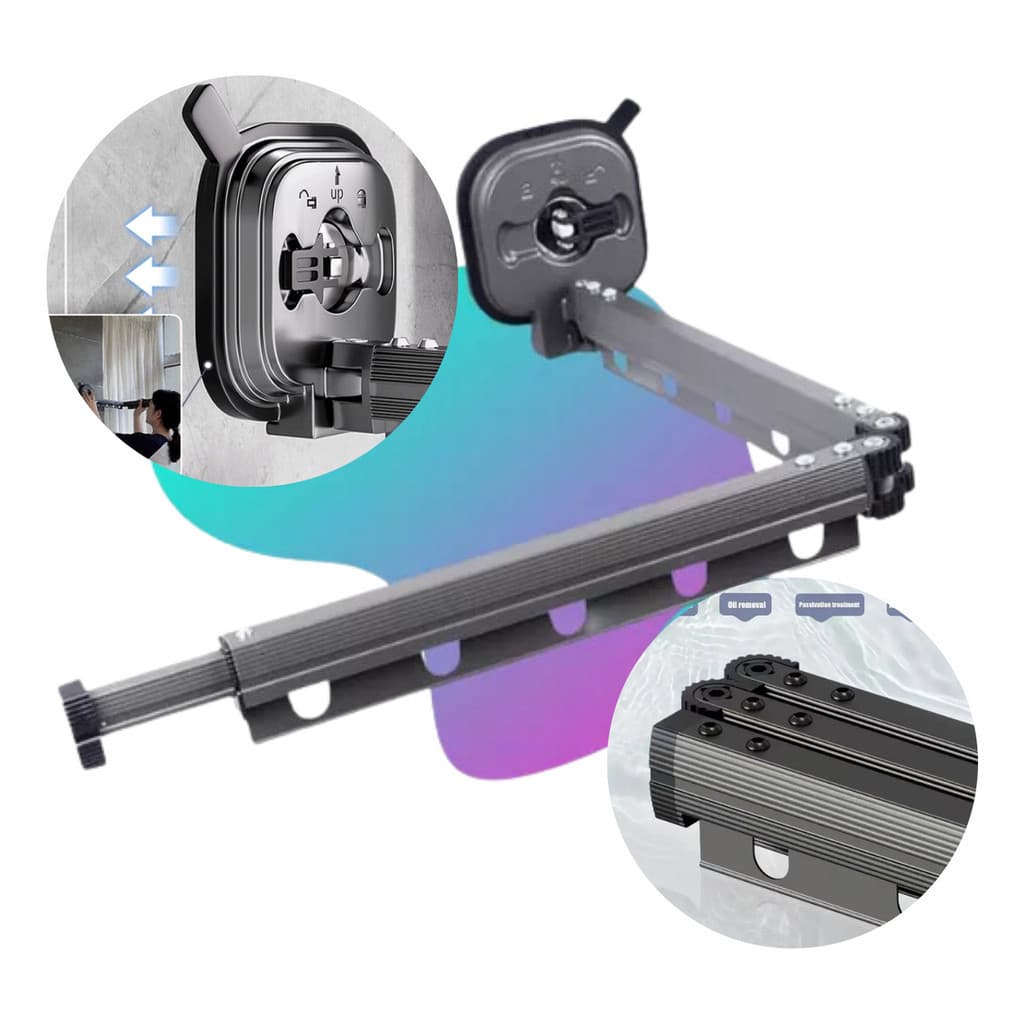 Cabideiro Varal De Roupas Parede Lavanderia Retrátil Ventosa Grusda Com 10 Furos 92cm