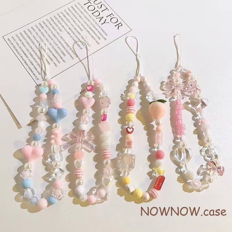 Compatível Para Todos Os Modelos De Capa De Telefone Pulseira Rosa Com Alça De Fone De Ouvido CCD Menina Coração Ursinho