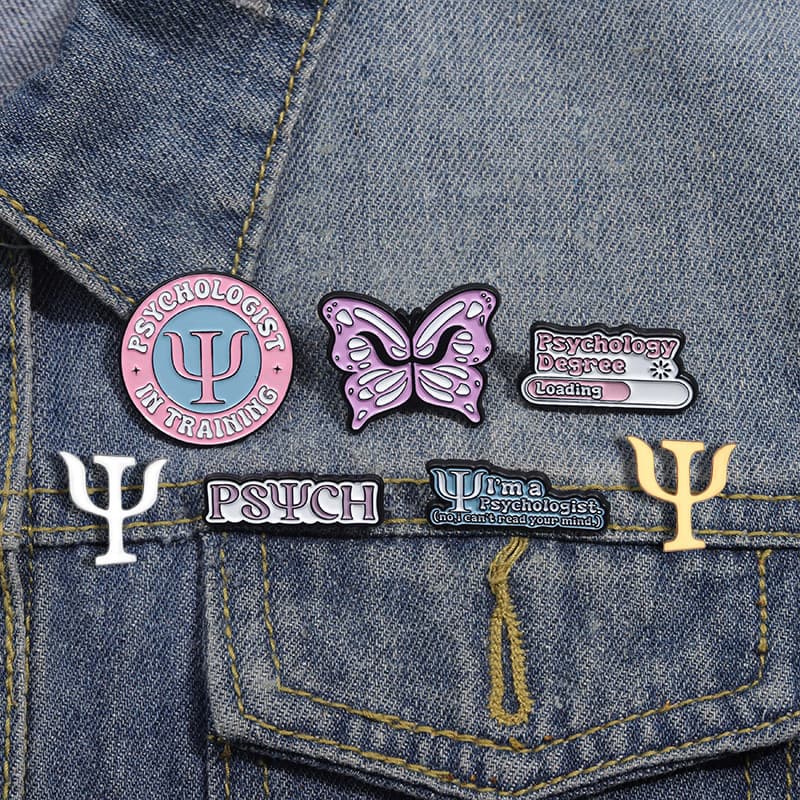 7 Estilos De Psicologia Criativa Personalizada Broche De Esmalte PSI De Mochila Para Amigos