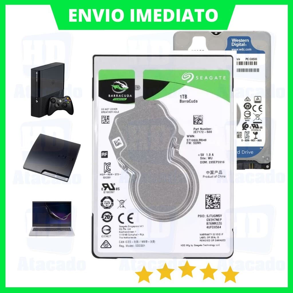 HD Interno 500GB e 1TB Slim 2.5" Notebook/Xbox/PS3/PS4 - Disco Rígido HDD SATA com NF e Garantia