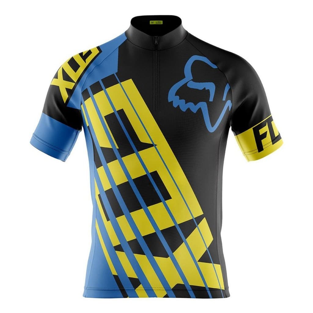 Camisa Infantil Kids Ciclismo Criança Fox Azul Manga Curta Dryfit Proteção Uv
