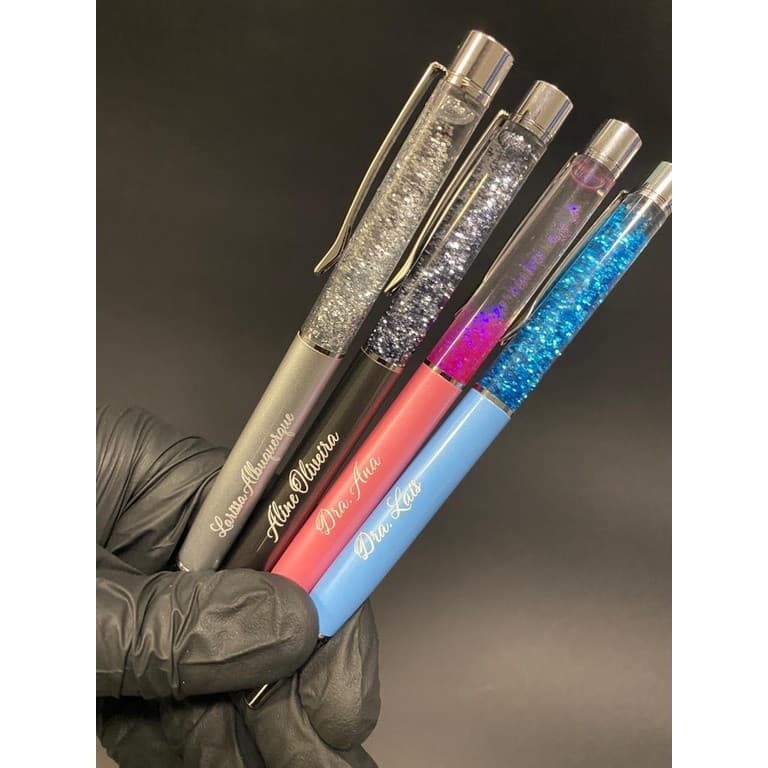 Caneta de metal c/ GLITTER e seu Nome/LOGOTIPO PERSONALIZADO