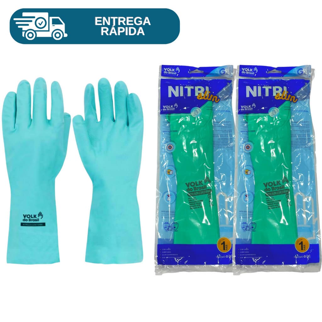 Kit 2 Prs Luva NitrIlica Verde Com Forro Produtos Químicos Limpeza Louça Epi Forrada Quimico Proteção Com CA