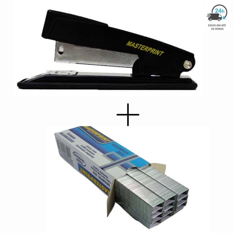 Kit Grampeador Metal + 5.000 Grampos 26/6 Galvanizados MASTERPRINT