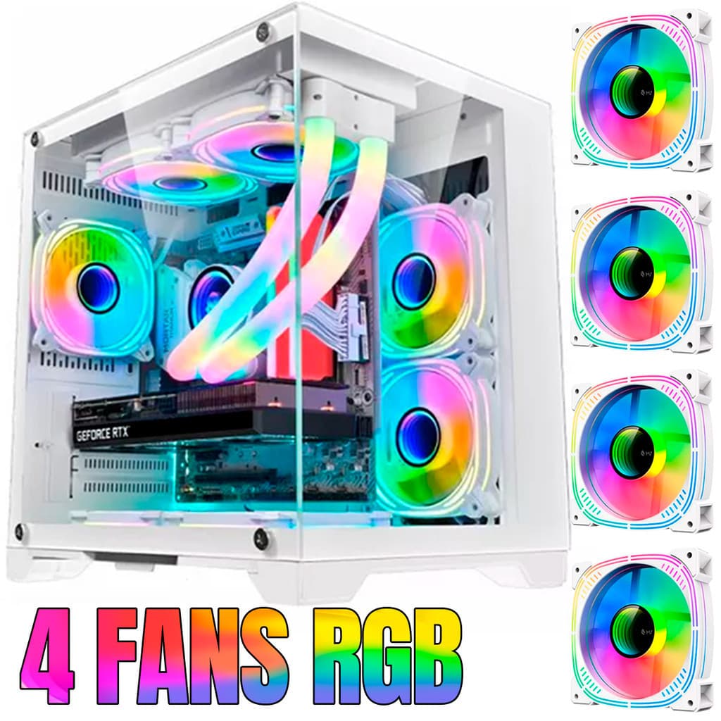 Gabinete Gamer Branco GB1791 4 fans RGB Micro-Atx Em vidro