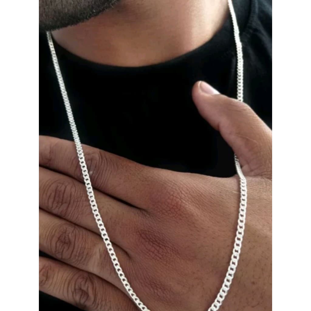 Corrente Cordão  Banhado Prata 925 Masculina Estiloso em elos cubanos 60cm 4mm rn001