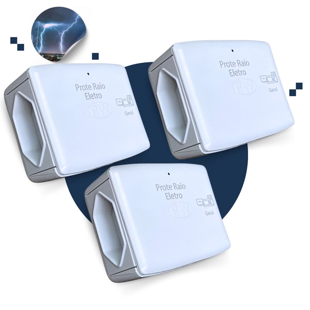 Kit 03 Protetor De Raios 20a Bivolt 3 Pinos 2 Tomadas Surtos Quedas Prote Raio