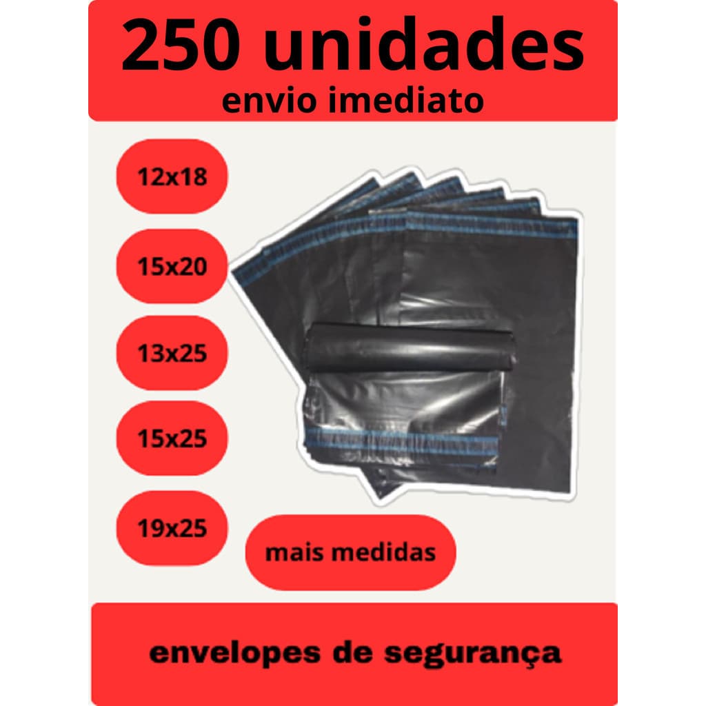 Kit 250 Envelope De Segurança Embalagem Envio Tamanho12x18 15x20 15x25 19x25 20x30 26x36 32x40 40x50