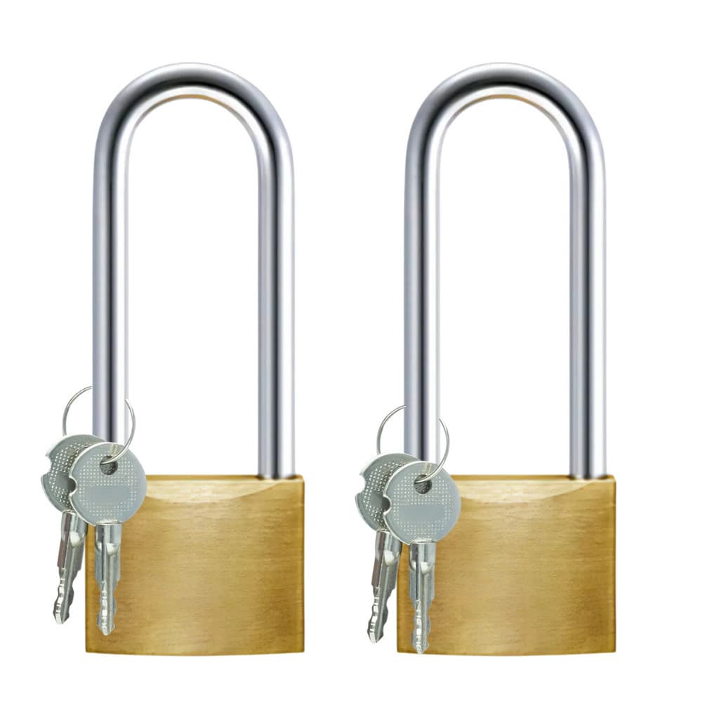 Kit Com 2 Cadeados De Latão Para Segurança Versátil Haste Longa 38mm Com 3 Chaves Tetra