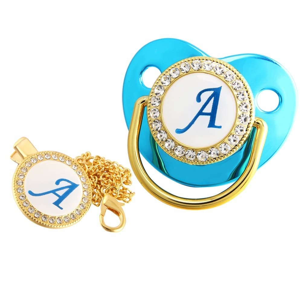 26 Nome Iniciais Pacifiers Azul De Luxo Para Bebês Clip Pacifier Personalizado