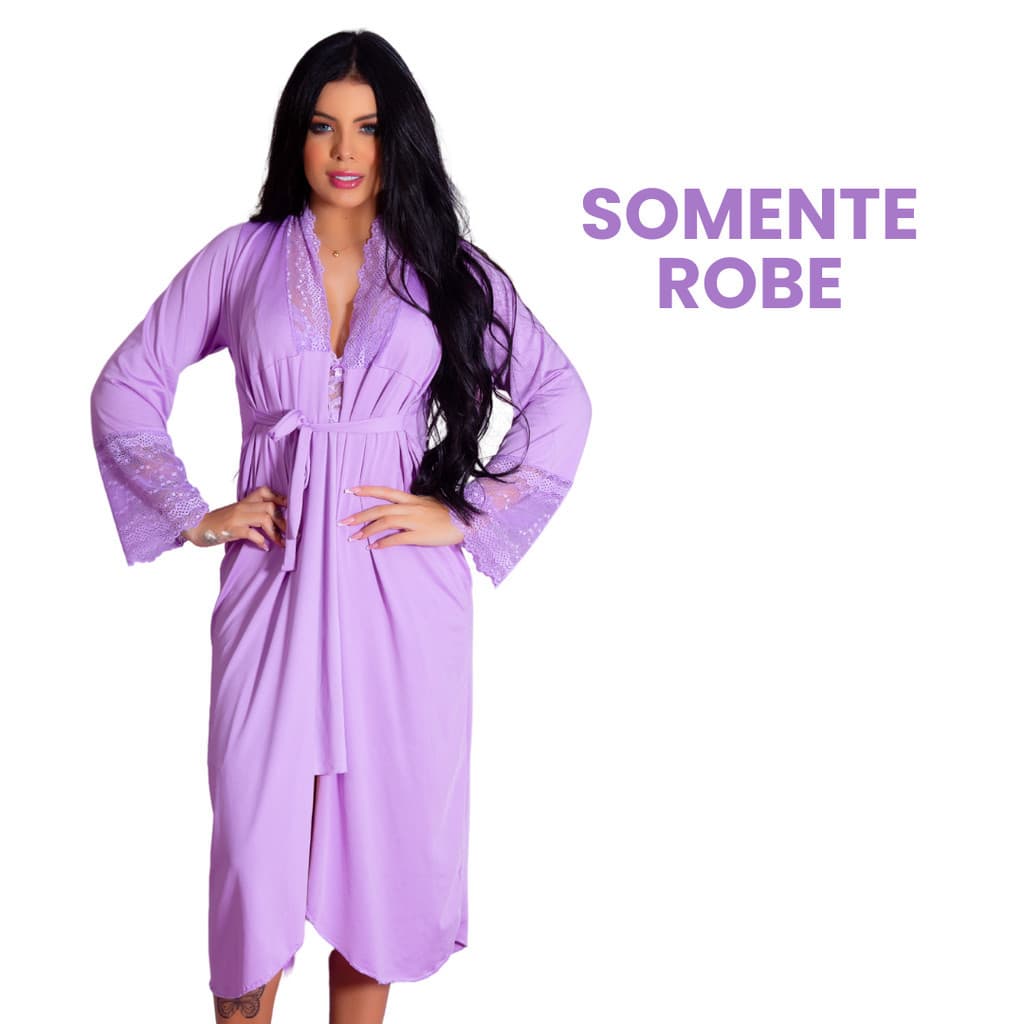 Robe Roupão Luxo Longo Detalhes Renda Elegante Lingerie Feminino Roupa Banho Leve Para Gestante