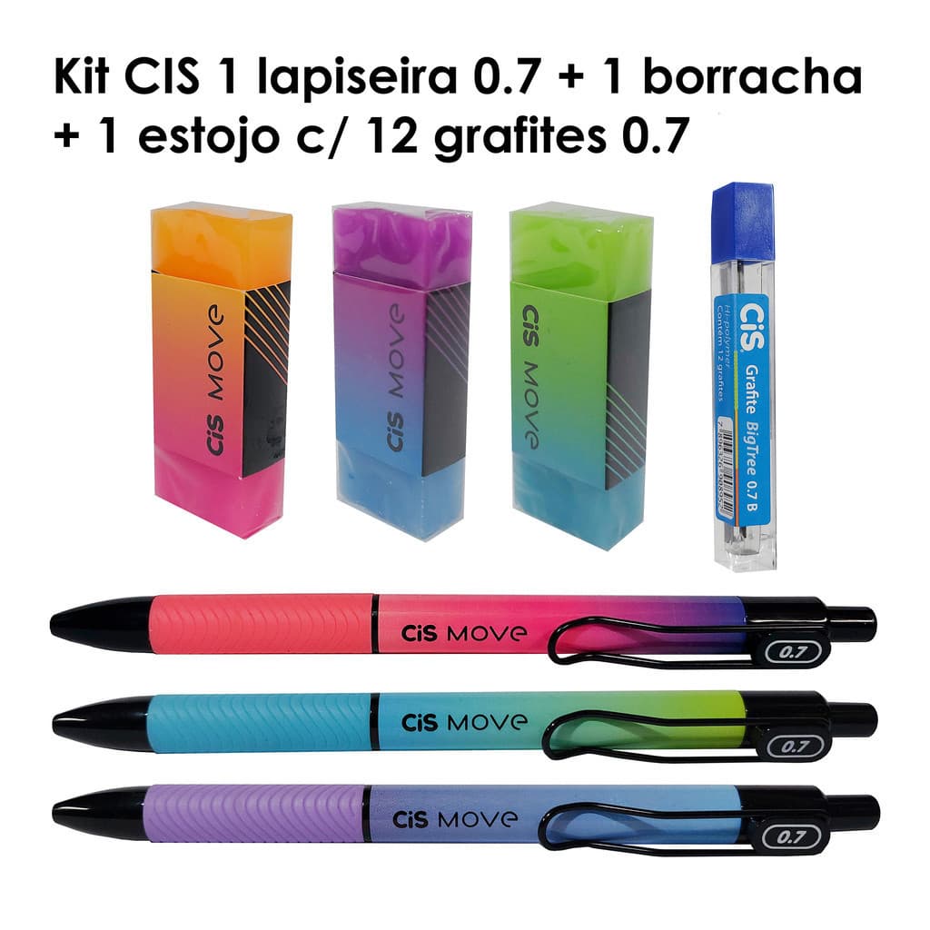 Kit Cis Move 1 lapiseira 0.7 + 1 borracha + 1 estojo c/12 grafites 0.7