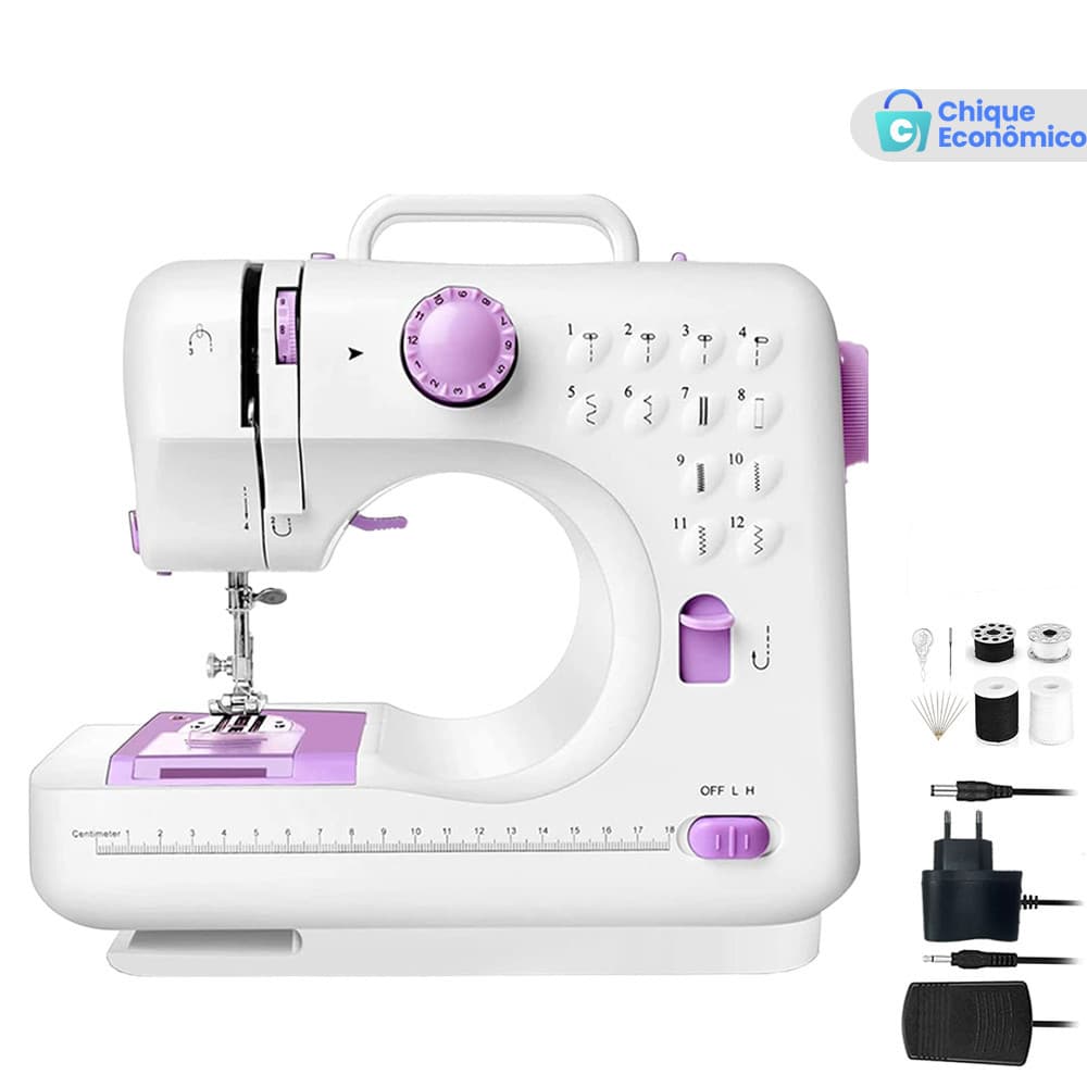 Mini Máquina de Costura Multifuncional para Uso Doméstico com 12 Modos de Pontos - Bivolt