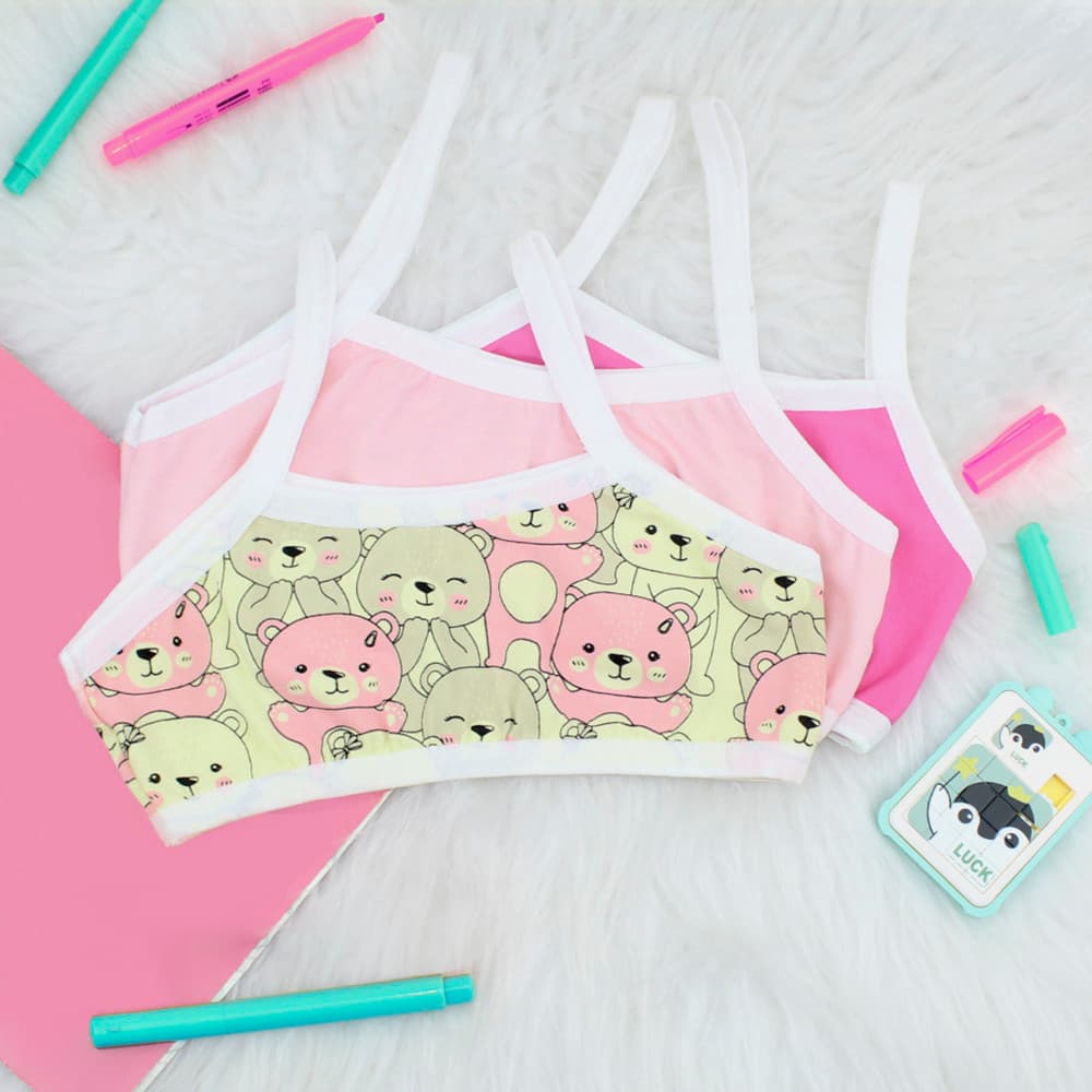 Kit 5 top cotton sem bojo sutiã infantil meninas confortável