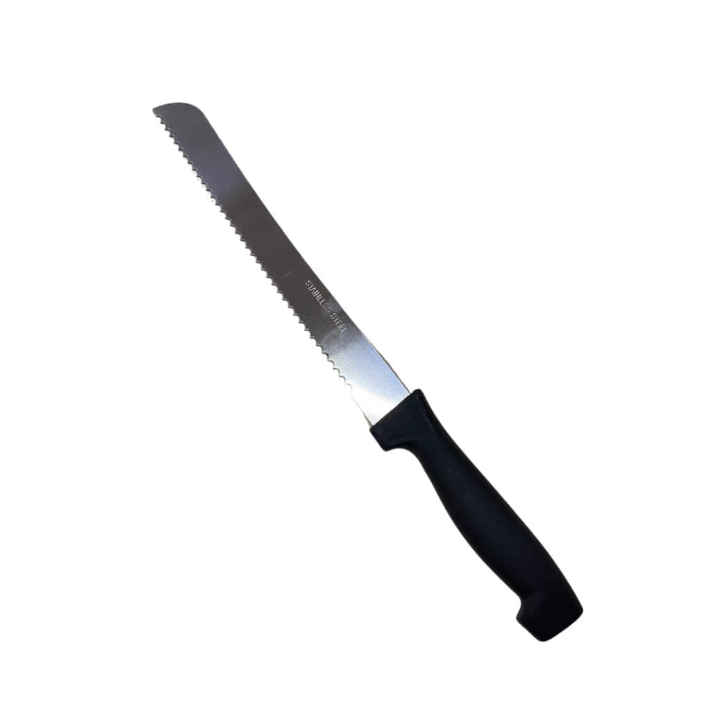 Faca para Assado Pão Mesa Cabo Plástico Preto Lamina Serrilhada