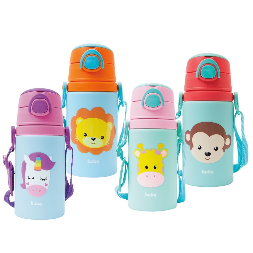 Garrafinha De Alumínio Canudo Animal Fun 400ml Buba