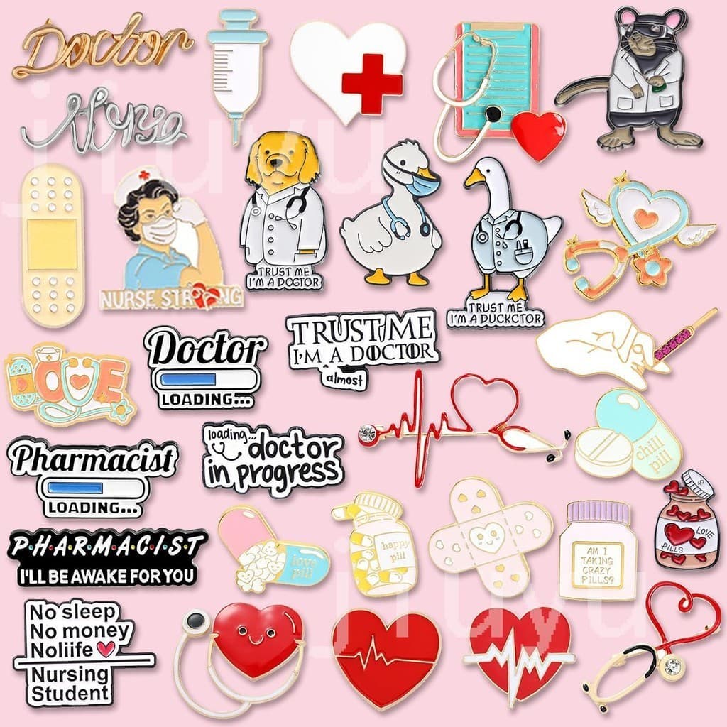 50 Estilos Doctor Nurse Brooches Broches De Enfermeira Estetoscópio Pílula De Desenho Animado Esmalte Pins Dental Badge Broche Jóias Acessórios Presentes