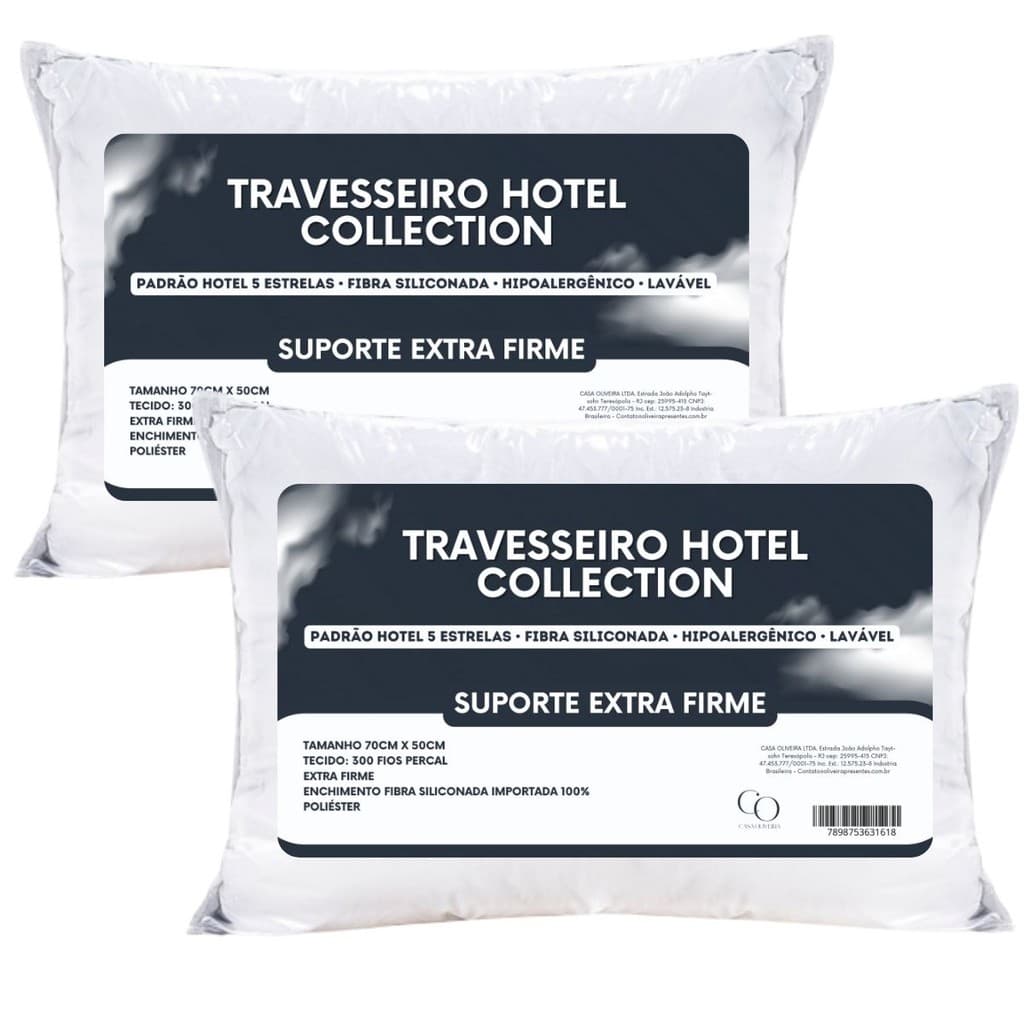 Kit 2 Travesseiro Extra Firme Hotel Collection Padrão Hotel Antialérgico Fibra Siliconada Premium