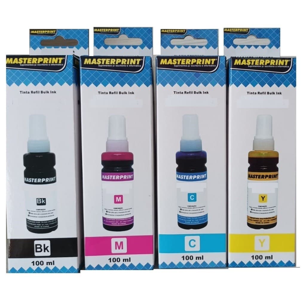 4 Refil de Tinta Masterprint P/ impressora Ep L110 L120 L220 L355 L365 L375 L380 L385 L395 L396 L495 L555 L565 L800 CMYK