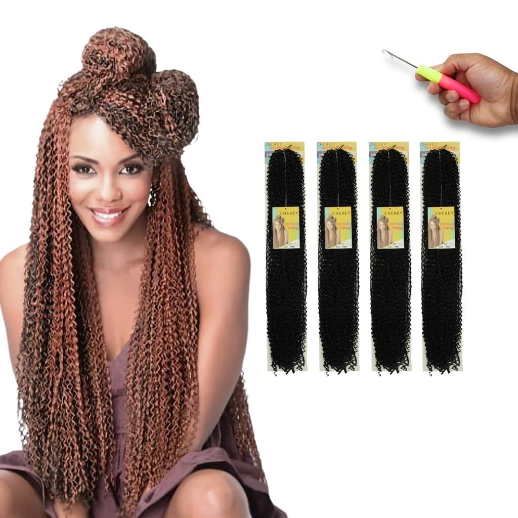 Kit 4 Miojinho Aplique de Cabelo Micro Zizi 400 gramas + Agulha Crochet Braids