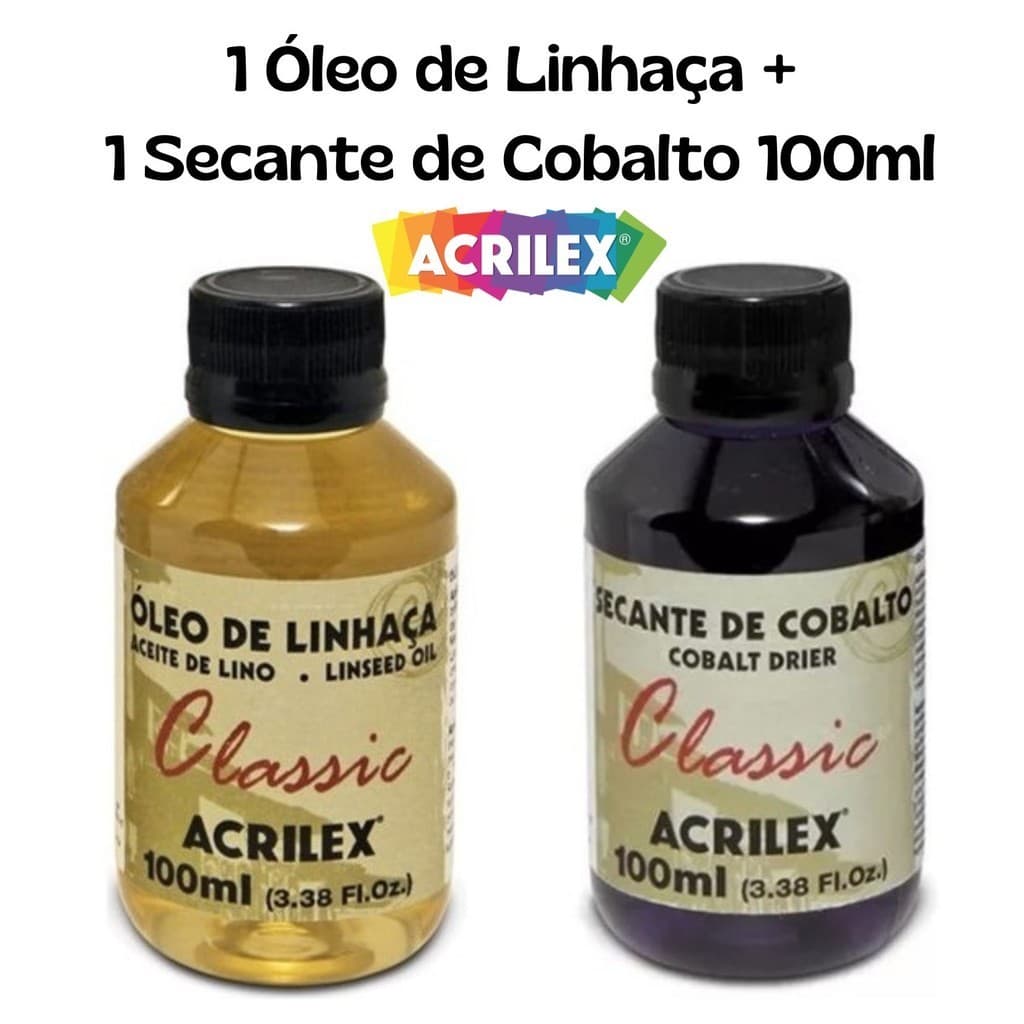 1 Óleo de Linhaça + 1 Secante de Cobalto 100ml Acrilex p/ Pintura com Tinta à Óleo