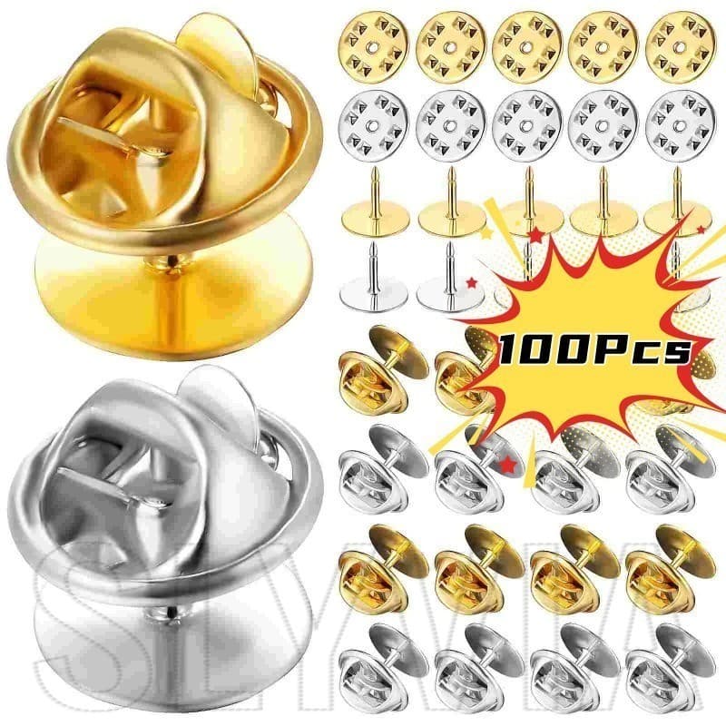100 Pcs Pregadeira De Lapela Com Pino-Aperto Redondo-Guarda-Roupa Para Uniforme , Substituição De Crachás-Fecho Porta-Borboleta De Embreagem-Acessórios De Vestuário De Bricolage