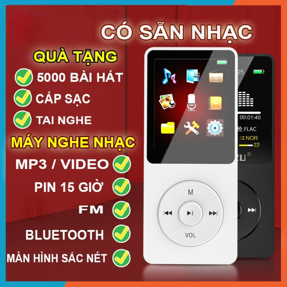  Mini reprodutor de MP3 para tocar e ouvir música em MP4 com conexão Bluetooth, equipado com tela LCD, alto-falantes
