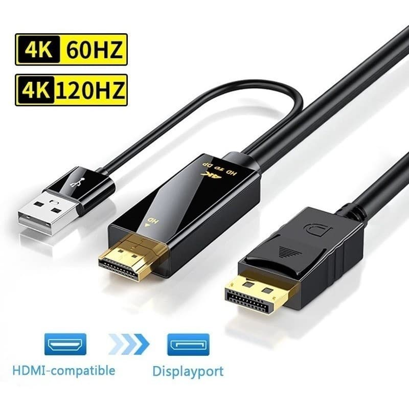Cabo Adaptador Hdmi Para Displayport 4k Hdmi Dp 1.8 Metros