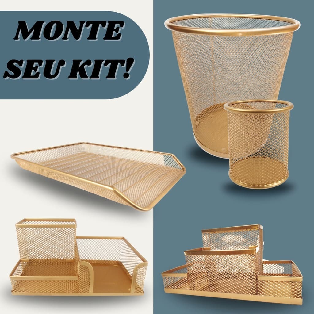 Monte seu Kit | Organizadores de Escritório - Lixeira, Bandeja, Porta Lápis, Organizador de mesa | Premium