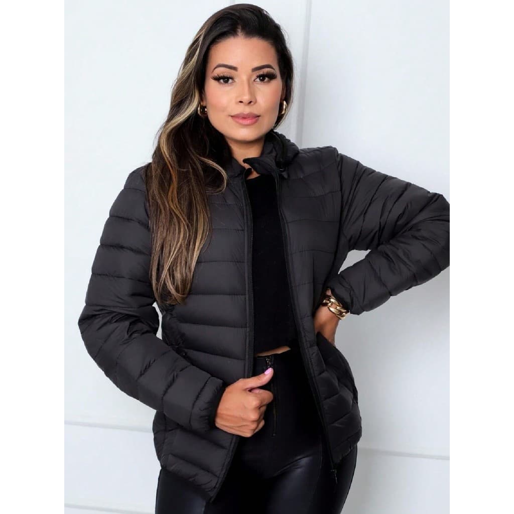 Jaqueta Bobojaco Feminina Capuz Removivel Preta