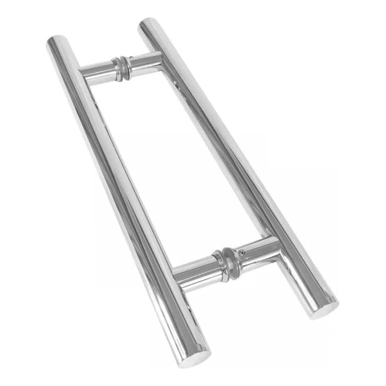 Puxador Aço Inox 304 45cm (30cm entre furos) Tubular Redondo Porta Vidro Madeira Portão
