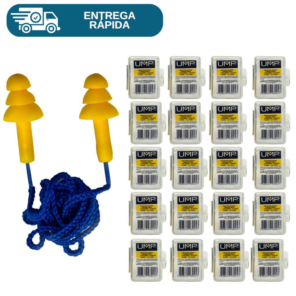 Kit 50 Protetor Auricular Tipo Plug Copolímero Cordão De Agodão Para Ouvido Abafador De Ruidos Protetor Auditivo