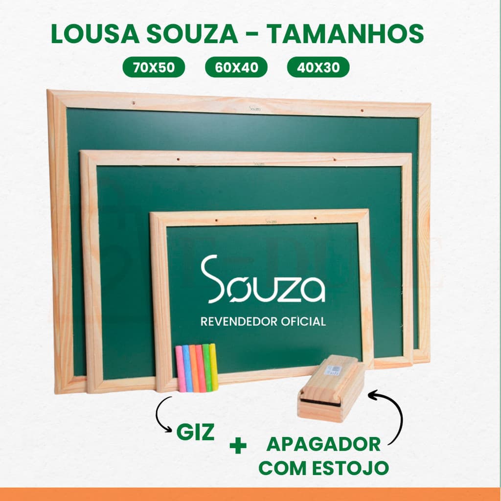 Lousa quadro escolar Souza com porta giz apagador e giz