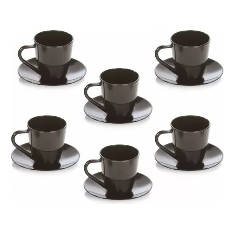 Jogo De 6 Xícaras De Café Com Pires Acrílica Preto Chá