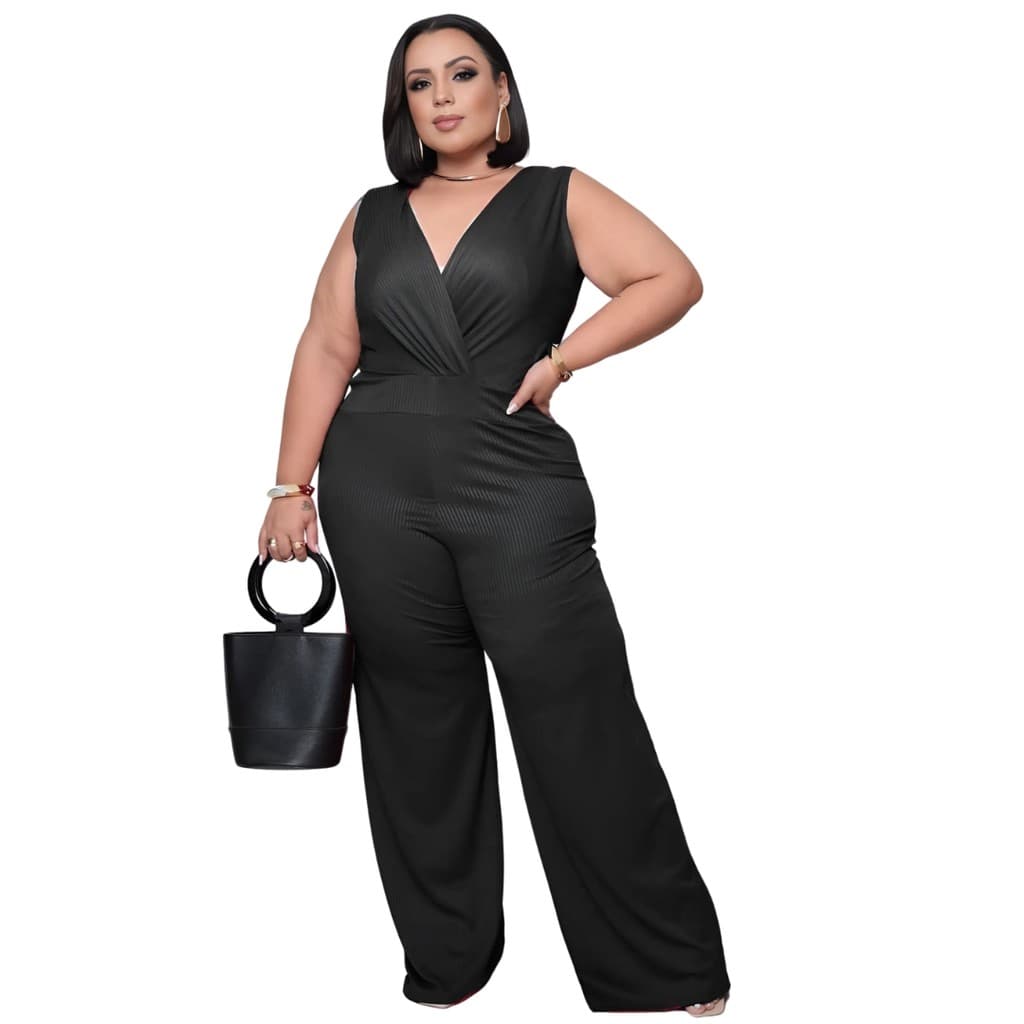 Macacão Regata Plus Size Feminino Chique Canelado e Elastano Longo da moda tendência 2025