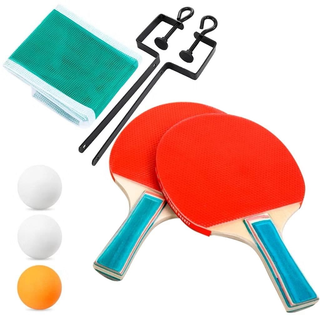 Raquete Tênis De Mesa Ping Pong Kit 2 Raquetes 3 Bolinhas 1 Rede Para Mesa