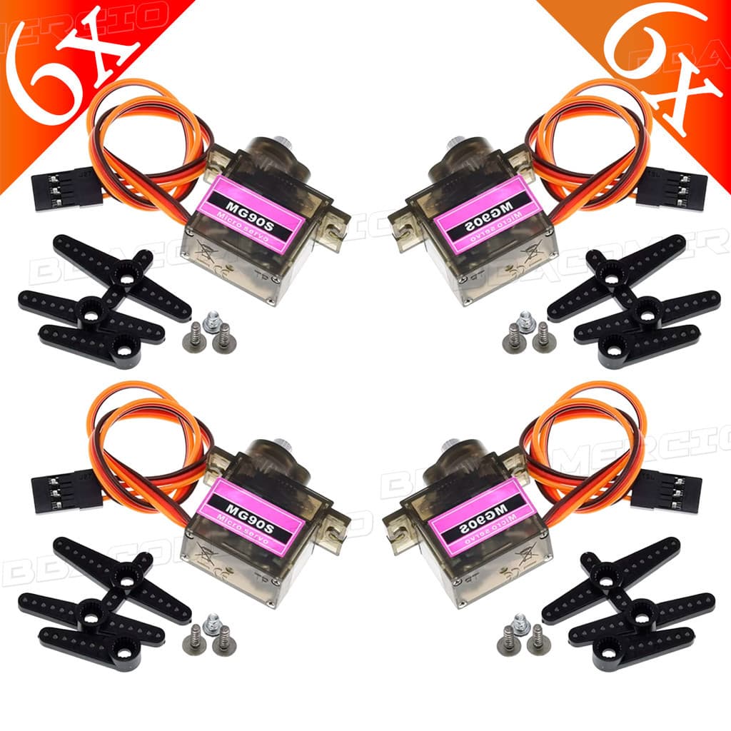 Kit 6x Servo Motor Mg90s Com Engrenagem em Metal 90º 180º